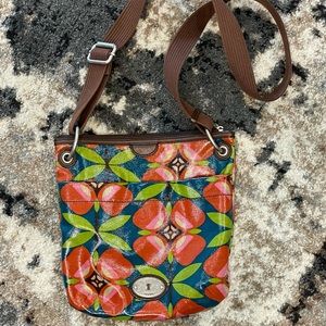 Fossil Key-Per Coated Canvas Floral Crossbody